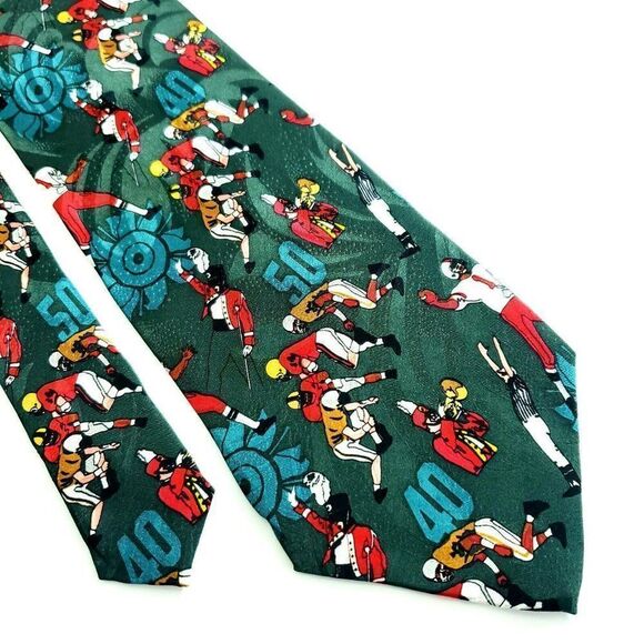 Win Lose Or Tie Limited‎ Edition Green Football Jacquard Print Wide Silk Tie - Picture 1 of 6